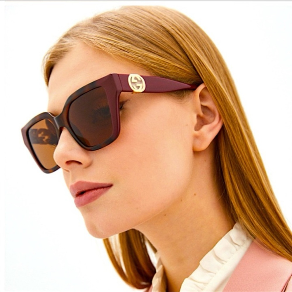 GUCCI Women's Havana Burgundy and Tortoise Sunglasses - Picture 7 of 7